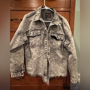 Black Label Distressed Jean Jacket Grey